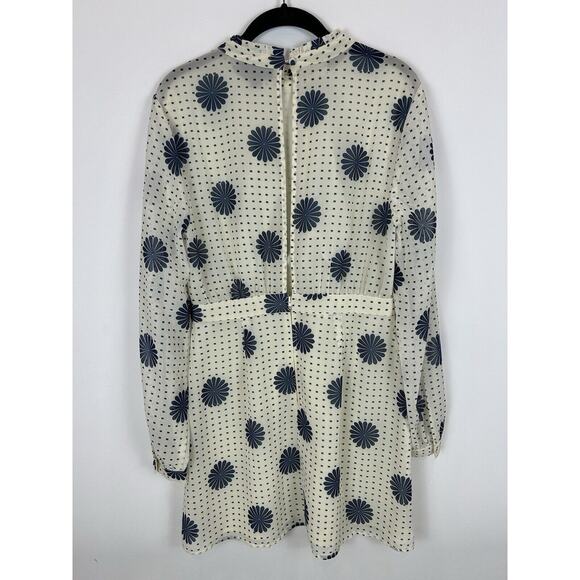 Modcloth Retro Disco Dress Mini Short Open Back Long Sleeve Size 8 Ivory Blue - Picture 6 of 13